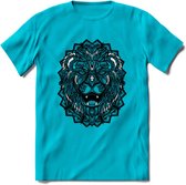 Leeuw - Dieren Mandala T-Shirt | Blauw | Grappig Verjaardag Zentangle Dierenkop Cadeau Shirt | Dames - Heren - Unisex | Wildlife Tshirt Kleding Kado | - Blauw - M