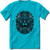 Leeuw - Dieren Mandala T-Shirt | Blauw | Grappig Verjaardag Zentangle Dierenkop Cadeau Shirt | Dames - Heren - Unisex | Wildlife Tshirt Kleding Kado | - Blauw - L