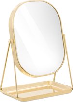 Navaris make-up spiegel met sieradentray - Staande scheerspiegel met metalen frame - Draaibare cosmeticaspiegel met standaard - Roségoudkleurig