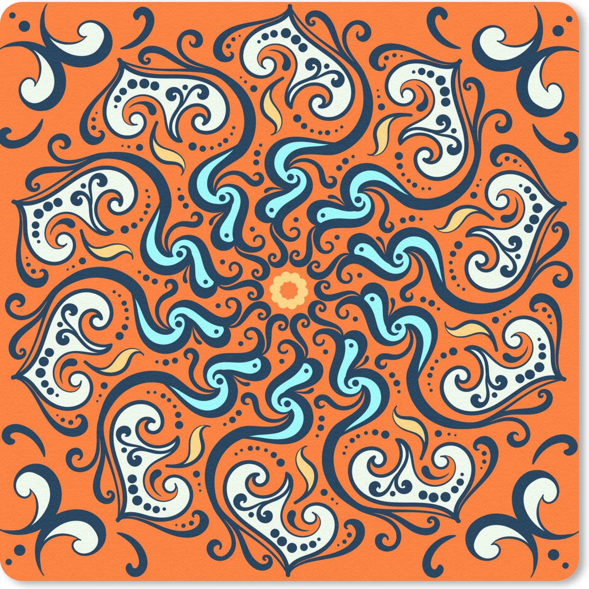 Muismat 30x30 cm - Mousepad Mandala - Bladeren - Blauw - Oranje - Muismatten