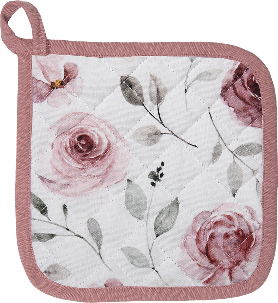 Clayre & Eef Pannenlap 20x20 cm Wit Roze Katoen Rozen