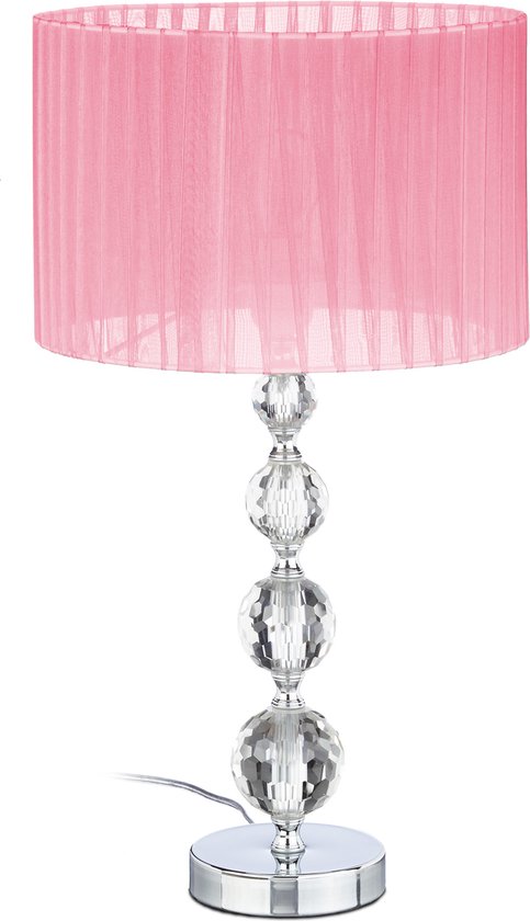 Relaxdays tafellamp kristal - nachtkastlamp stof - schemerlamp - slaapkamer - E27 fitting