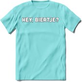 Hey, Biertje? T-Shirt | Bier Kleding | Feest | Drank | Grappig Verjaardag Cadeau | - Licht Blauw - XL