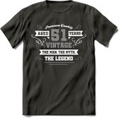 51 Jaar Legend T-Shirt | Zilver - Wit | Grappig Verjaardag en Feest Cadeau | Dames - Heren - Unisex | Kleding Kado | - Donker Grijs - L