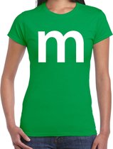 Letter M verkleed/ carnaval t-shirt groen voor dames - M en M carnavalskleding / feest shirt kleding / kostuum XS