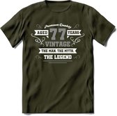 77 Jaar Legend T-Shirt | Zilver - Wit | Grappig Verjaardag en Feest Cadeau | Dames - Heren - Unisex | Kleding Kado | - Leger Groen - M