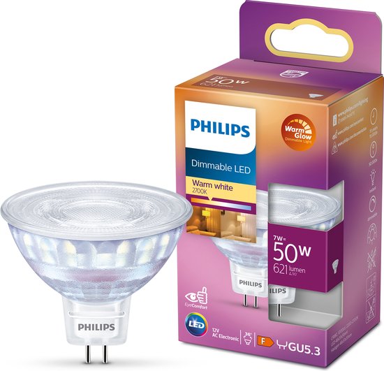 Philips LED Spot 50W GU5.3 Dimbaar Warm Wit | bol.com