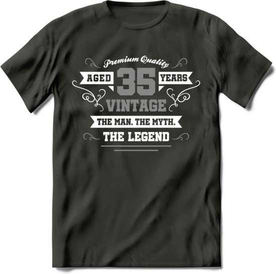 35 Jaar Legend T-Shirt | Zilver - Wit | Grappig Verjaardag en Feest Cadeau | Dames - Heren - Unisex | Kleding Kado | - Donker Grijs - XL