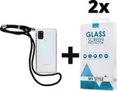 Backcover Shockproof Hoesje Met Koord Samsung Galaxy A21s Transparant - 2x Gratis Screen Protector - Telefoonhoesje - Smartphonehoesje