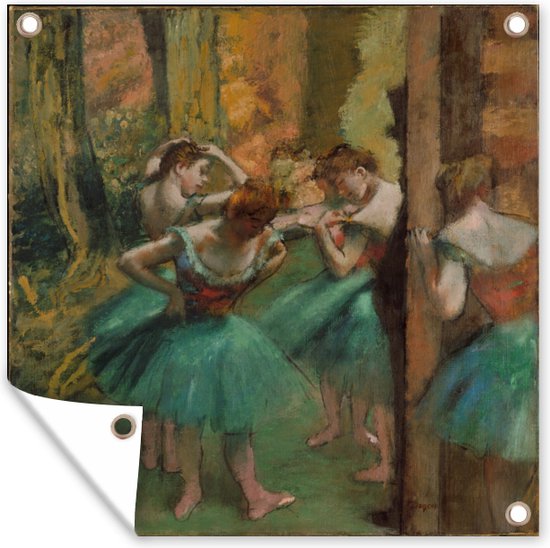 Tuin poster Dancers Pink and Green - Schilderij van Edgar Degas - 200x200 cm - Tuindoek - Buitenposter