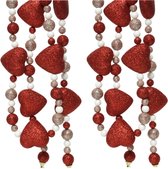3x kralenslingers Valentijn versiering slingershartjes foam rood glitter 200 x 5 cm - Hartjes slinger