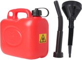 Jerrycan rood voor olie en brandstof van 5 liter met een handige grote trechter van 39 cm