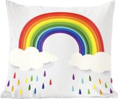Sierkussens - Kussen - Een illustratie van een regenboog met wolken en regenboog druppels - 40x40 cm - Kussen van katoen