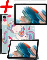 Hoesje Geschikt voor Samsung Galaxy Tab A8 Hoes Case Tablet Hoesje Tri-fold Met Screenprotector - Hoes Geschikt voor Samsung Tab A8 Hoesje Hard Cover Bookcase Hoes - Eenhoorn