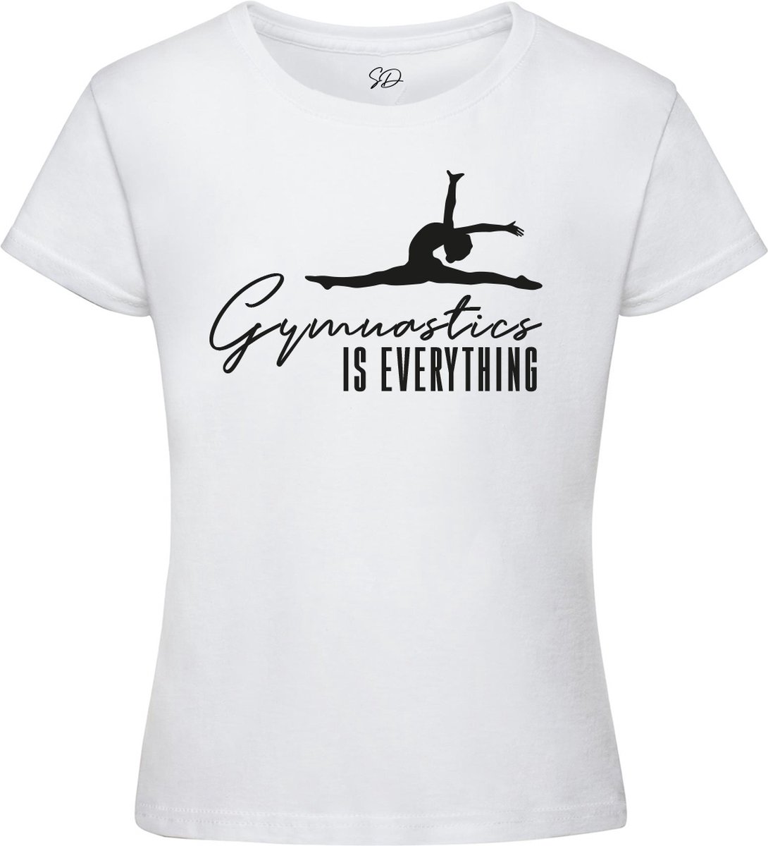 Sparkle&Dream - T-Shirt \'Gymnastics is Everything\' Wit - Maat 128 - voor Turnen en Gymnastiek