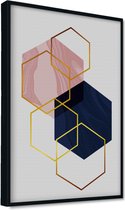 Akoestische panelen - Geluidsisolatie - Akoestische wandpanelen - Akoestisch schilderij AcousticPro® - paneel met abstracte gouden elementen - Design 77 - Basic - 100x70 - Wit- Wan
