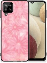 Silicone Back Case Geschikt voor Samsung Galaxy A12 Telefoon Hoesje met Zwarte rand Lente Bloemen