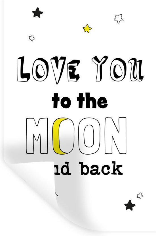Sticker Muursticker Citations d'amour - cadeau pour partenaire - Love you to the moon and back white - 20x30 cm - film autocollant - sticker mural repositionnable