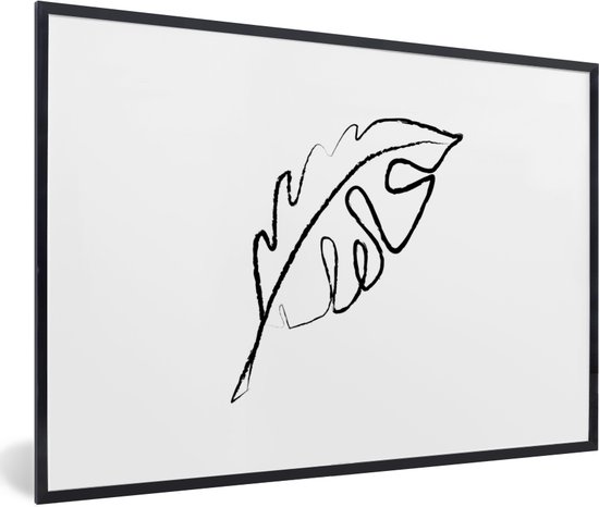Photo en cadre - Feuille d'illustration botanique sur fond blanc Cadre photo noir sans passe-partout 120x80 cm - Affiche sous cadre (Décoration murale salon / chambre)