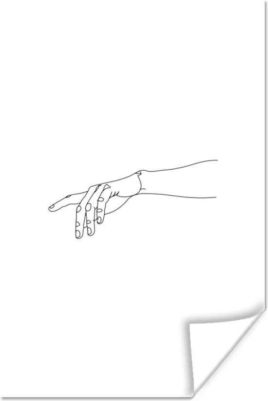 Poster Main - Dessin au Line - Zwart - Wit - 20x30 cm