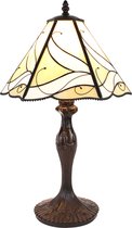 LumiLamp Tiffany Tafellamp Ø 31*43 cm E27/max 1*60W Beige, Bruin Glas, Kunststof Tiffany Bureaulamp Tiffany Lampen