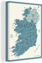 Canvas Schilderij Blauwe kaart van Ierland - 60x80 cm - Wanddecoratie