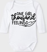 Baby Rompertje met tekst 'One girl a thousand feelings' | Lange mouw l | wit zwart | maat 62/68 | cadeau | Kraamcadeau | Kraamkado