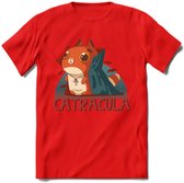 Graaf catracula T-Shirt Grappig | Dieren katten halloween Kleding Kado Heren / Dames | Animal Skateboard Cadeau shirt - Rood - S