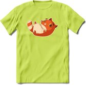 Schattige kat T-Shirt Grappig | Dieren katten Kleding Kado Heren / Dames | Animal Skateboard Cadeau shirt - Groen - L