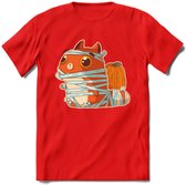 Mummy kat T-Shirt Grappig | Dieren katten halloween Kleding Kado Heren / Dames | Animal Skateboard Cadeau shirt - Rood - S