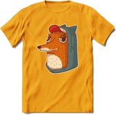 Hippe vos T-Shirt Grappig | Dieren honden Kleding Kado Heren / Dames | Animal Skateboard Cadeau shirt - Geel - M