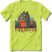 Monster van Purrkenstein T-Shirt Grappig | Dieren katten halloween Kleding Kado Heren / Dames | Animal Skateboard Cadeau shirt - Groen - 3XL