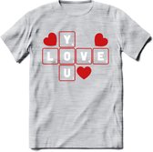 Love You - Valentijn T-Shirt | Grappig Valentijnsdag Cadeautje voor Hem en Haar | Dames - Heren - Unisex | Kleding Cadeau | - Licht Grijs - Gemaleerd - 3XL