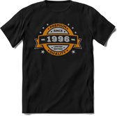 Premium Since 1996 T-Shirt | Goud - Zilver | Grappig Verjaardag Kleding Cadeau Shirt | Dames - Heren - Unisex Tshirt | - Zwart - M