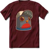 Chirp vogel T-Shirt Grappig | Dieren Kleding Kado Heren / Dames | Animal Skateboard Cadeau shirt - Burgundy - S