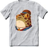 Fancy frog T-Shirt Grappig | Dieren rijke kikker Kleding Kado Heren / Dames | Animal Skateboard Cadeau shirt - Licht Grijs - Gemaleerd - M