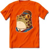 Fancy frog T-Shirt Grappig | Dieren rijke kikker Kleding Kado Heren / Dames | Animal Skateboard Cadeau shirt - Oranje - L