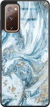 Casimoda® hoesje - Geschikt voor Samsung Galaxy S20 FE - Marble Sea - Luxe Hard Case Zwart - Backcover telefoonhoesje - Blauw