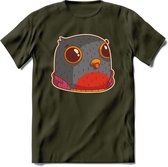 Casual duif T-Shirt Grappig | Dieren vogels Kleding Kado Heren / Dames | Animal Skateboard Cadeau shirt - Leger Groen - L