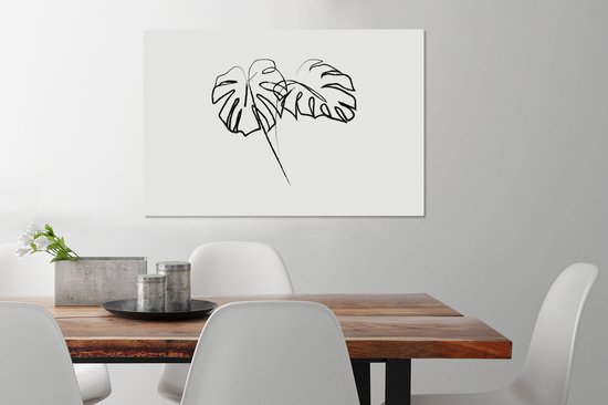 Illustration d'art au trait botanique deux grandes feuilles toile 2cm 60x40 cm - Tirage photo sur toile (Décoration murale salon / chambre) / Peintures Fleurs sur toile