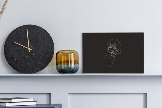 Canvas schilderij 30x20 cm - Wanddecoratie Line art - Gezicht - Vrouw - Muurdecoratie woonkamer - Slaapkamer decoratie - Kamer accessoires - Schilderijen op canvas