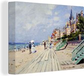 Canvas Schilderij The Boardwalk at Trouville - Schilderij van Claude Monet - 80x60 cm - Wanddecoratie