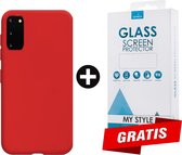 Siliconen Backcover Hoesje Samsung Galaxy S20 Rood - Gratis Screen Protector - Telefoonhoesje - Smartphonehoesje