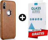 Backcase Lederen Hoesje iPhone XS Bruin - Gratis Screen Protector - Telefoonhoesje - Smartphonehoesje