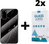 Backcover Marmerlook Hoesje Samsung Galaxy S20 Zwart - 2x Gratis Screen Protector - Telefoonhoesje - Smartphonehoesje