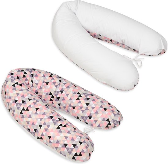 Voedingskussen - Voedingskussen - met koordjes - 145 cm - roze driehoeken