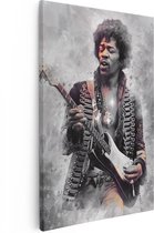 Artaza Canvas Schilderij Jimi Hendrix met zijn Gitaar - 80x120 - Groot - Muurdecoratie - Canvas Print