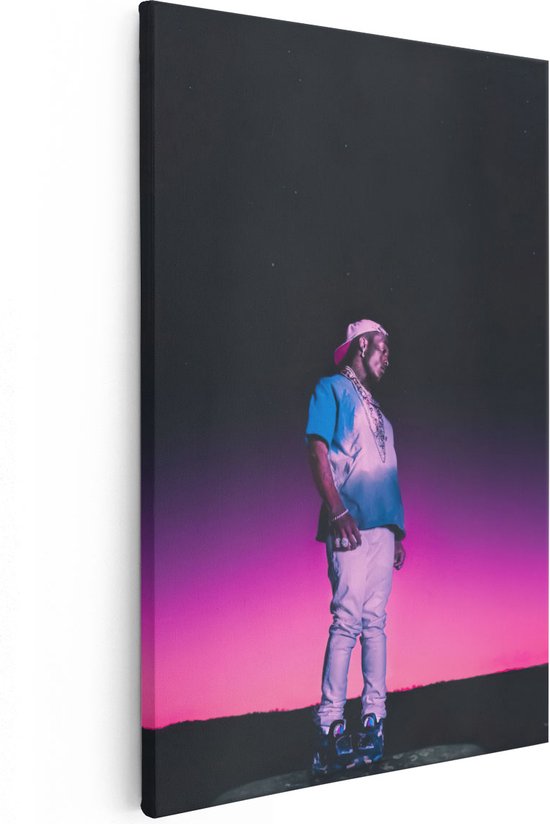 Artaza Canvas Schilderij Lil Uzi Vert met een Roze Gloed - 20x30 - Klein - Foto Op Canvas - Canvas Print