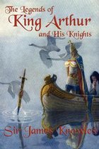 Boekomslag van 'The Legends of King Arthur and His Knights' met een ridder in een boot, zwanen en het Excalibur-zwaard.