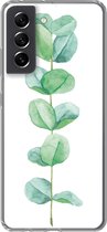 Geschikt voor Samsung Galaxy S21 FE hoesje - Waterverf - Eucalyptus - Plant - Siliconen Telefoonhoesje